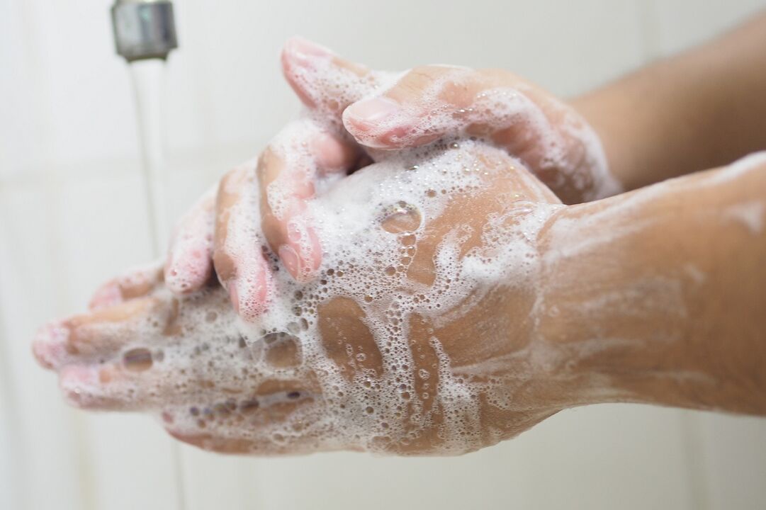 Washing hands with soap to prevent parasitic infections